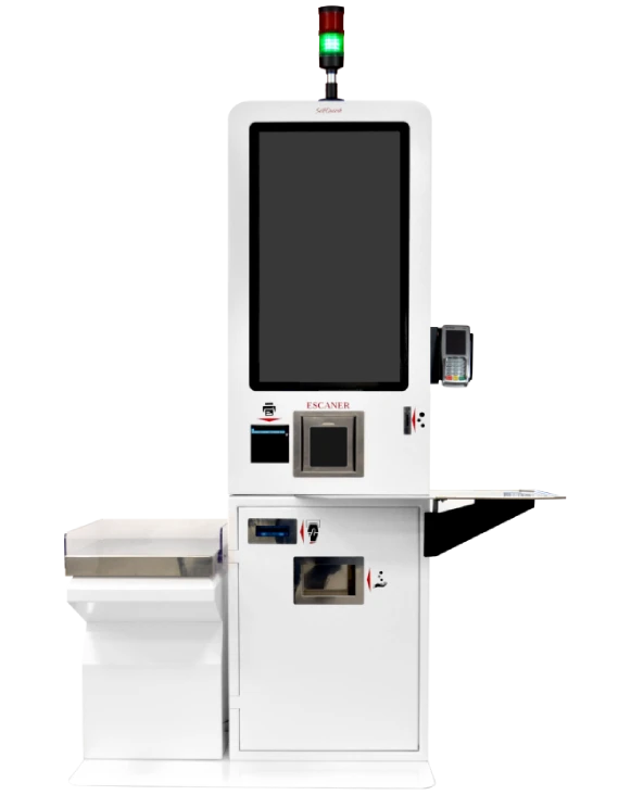 Quiosco de autopago self-checkout para que el cliente escanee y pague solo